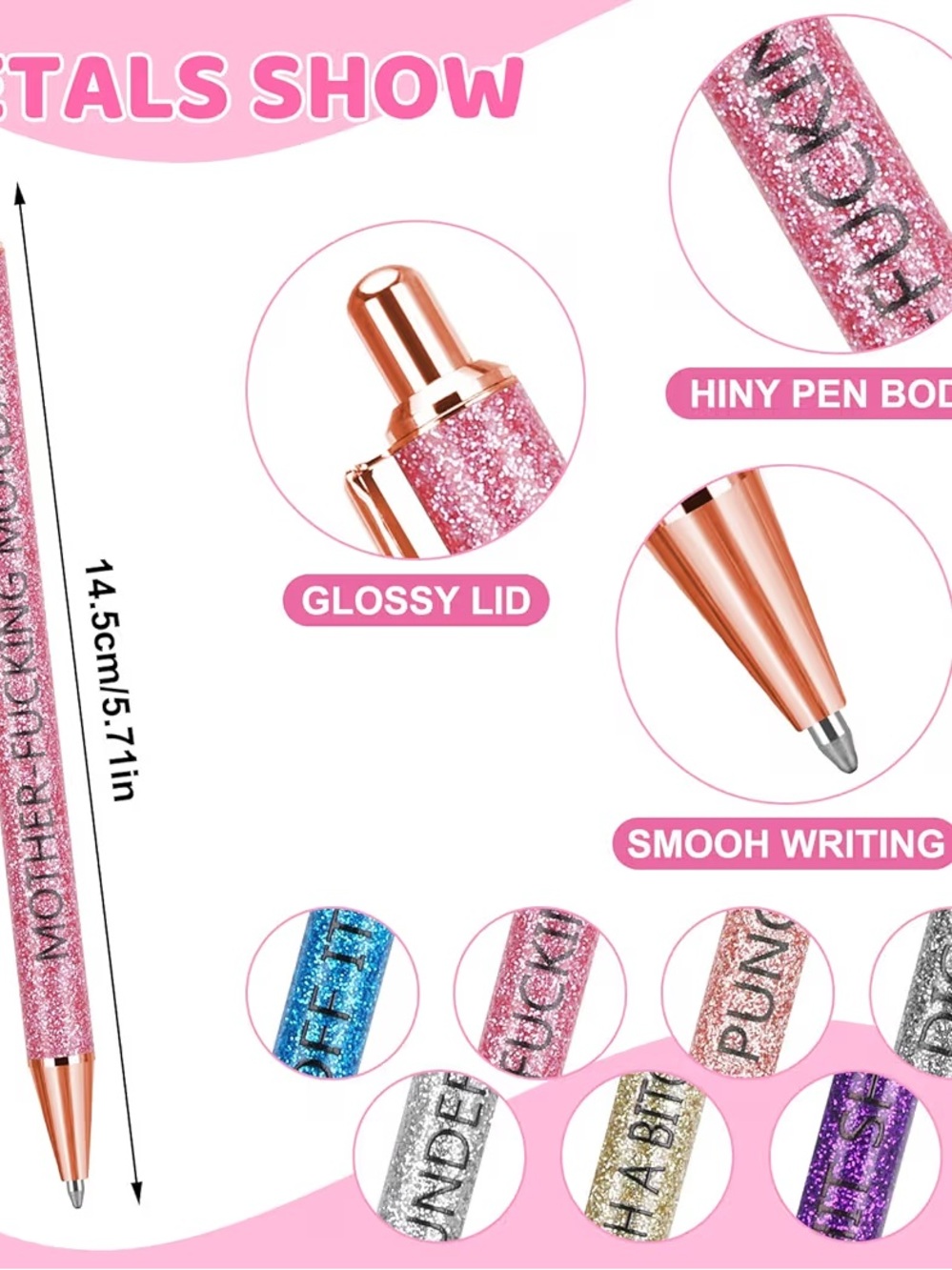 7 Swear Days of The Week Glitter Pens NEW - Picture 2 of 6